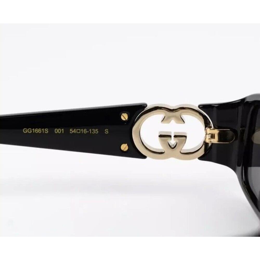 GUCCI GG1661S 001 Black Gold Grey Rectangle Unisex Sunglasses AUTHENTIC - Picture 9 of 10